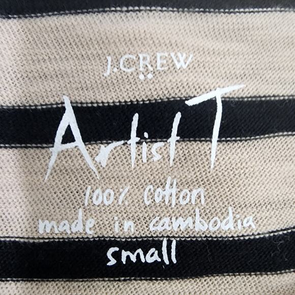 J. Crew Artist T Shirt Top Womens Small Black Tan Knit Striped Pullover Cotton - Picture 6 of 7